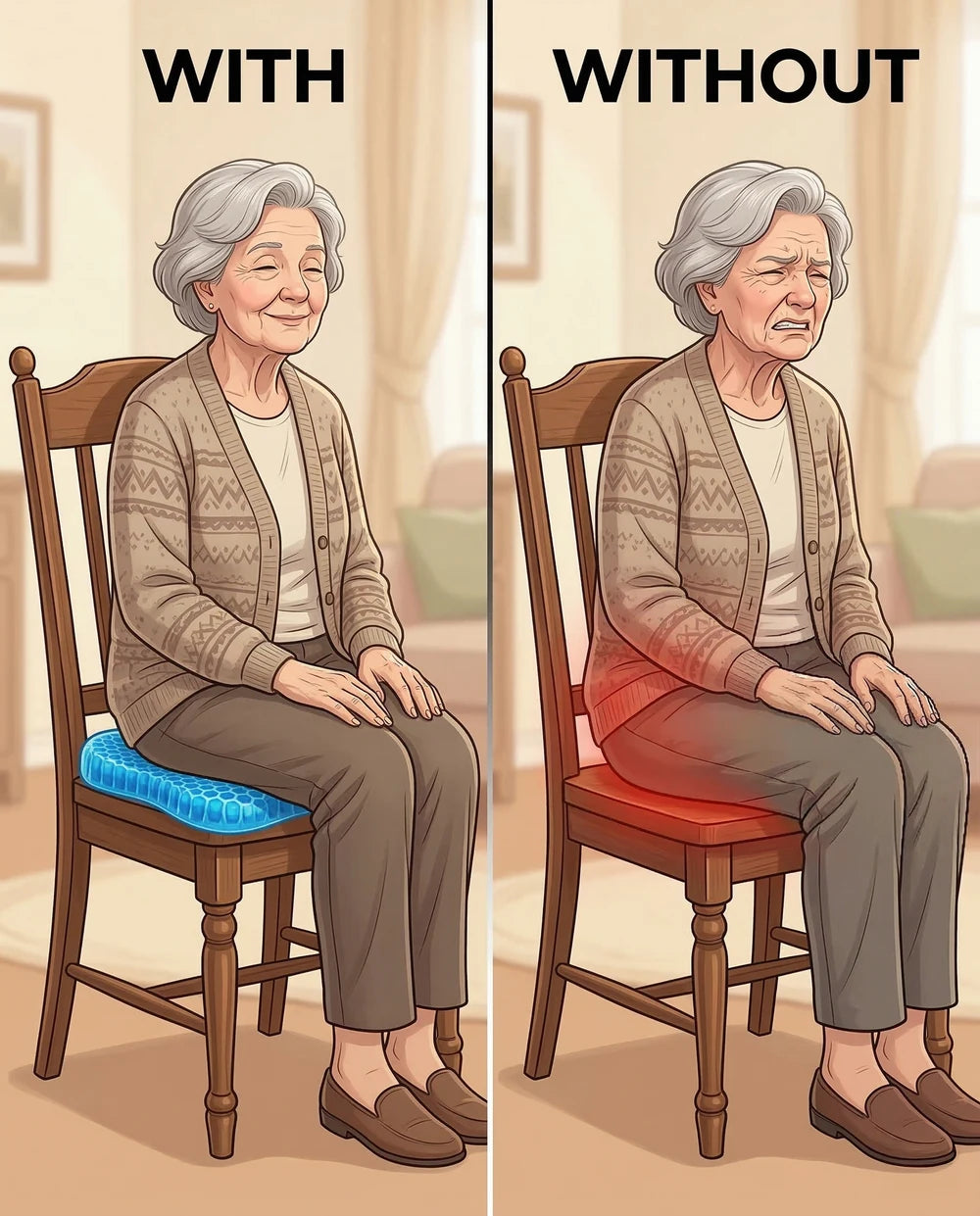 Ilustración provisional de la referencia con dos situaciones de asiento; no constituye evidencia del producto